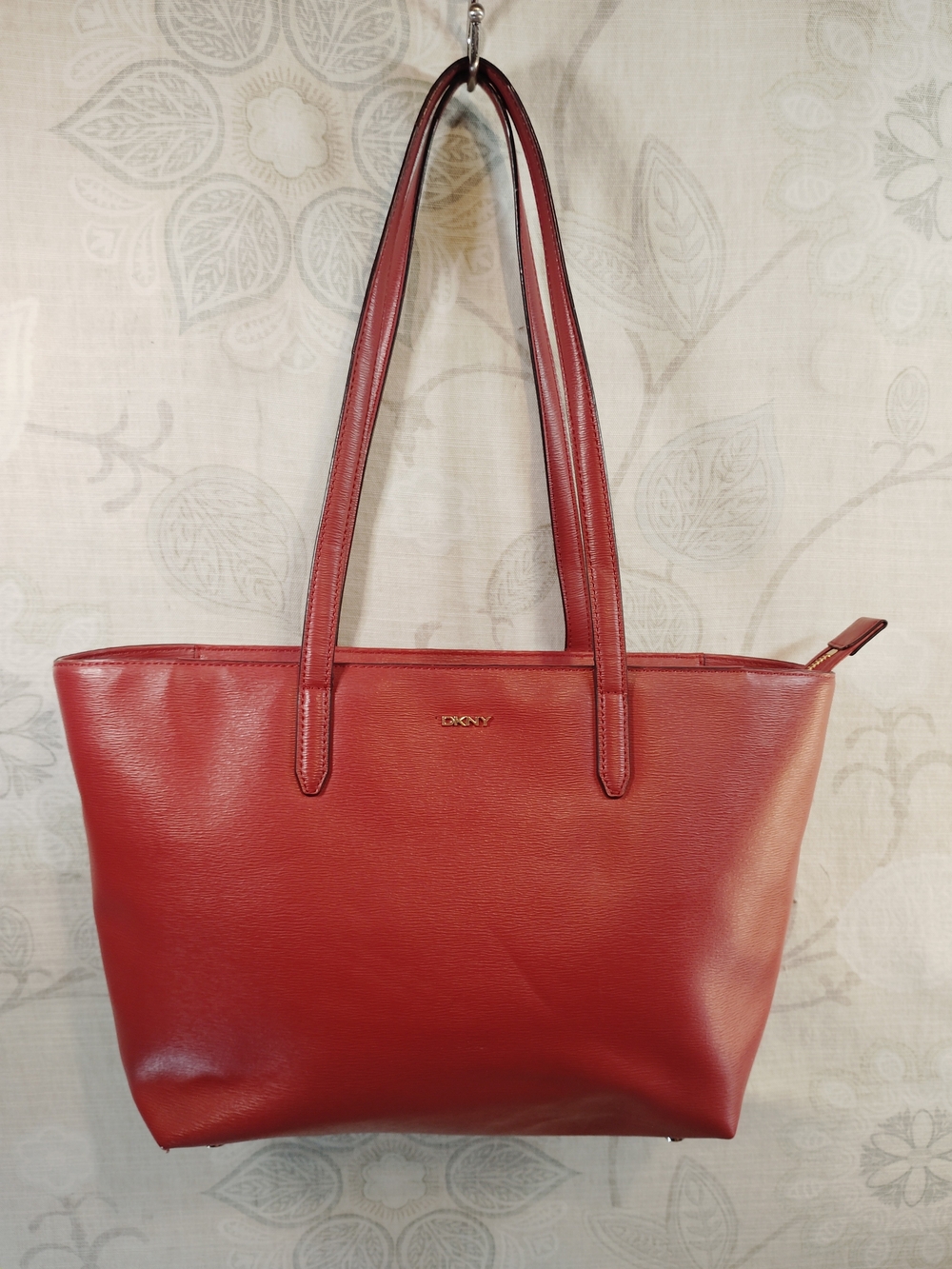 DKNY Bryant Red Faux Leather Shoulder Tote Bag